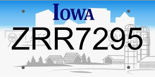 ZRR7295 Iowa License Plate
