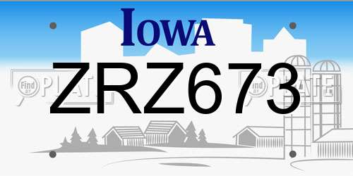 ZRZ673 Iowa License Plate