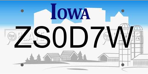 ZS0D7W Iowa License Plate
