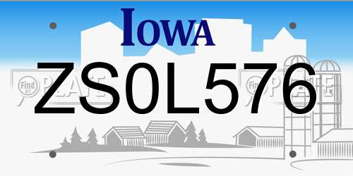 ZS0L576 Iowa License Plate