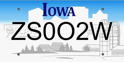 ZS0O2W Iowa License Plate