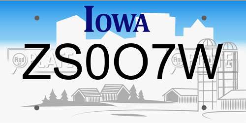 ZS0O7W Iowa License Plate