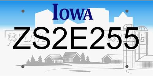 ZS2E255 Iowa License Plate