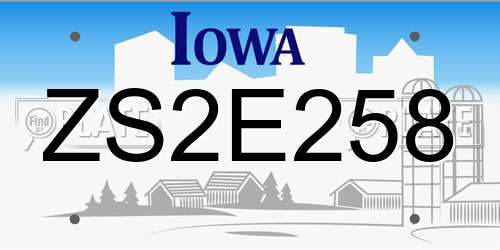 ZS2E258 Iowa License Plate