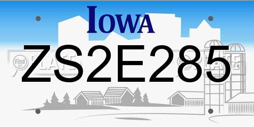 ZS2E285 Iowa License Plate
