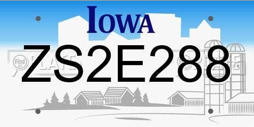 ZS2E288 Iowa License Plate
