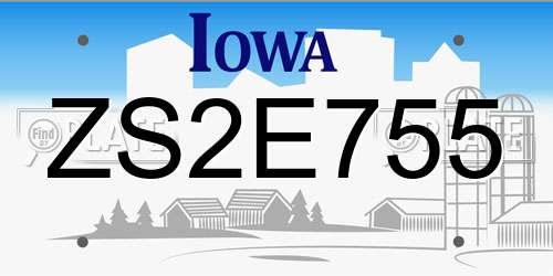 ZS2E755 Iowa License Plate