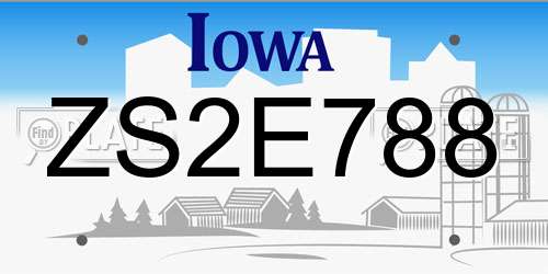 ZS2E788 Iowa License Plate