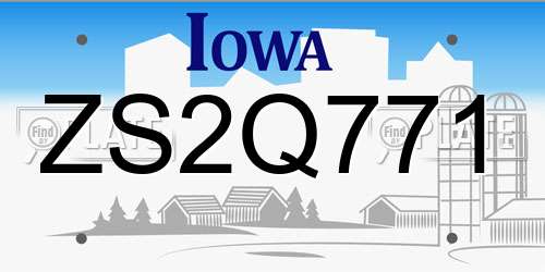 ZS2Q771 Iowa License Plate