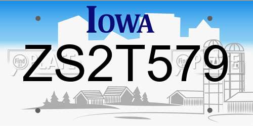 ZS2T579 Iowa License Plate