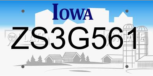 ZS3G561 Iowa License Plate