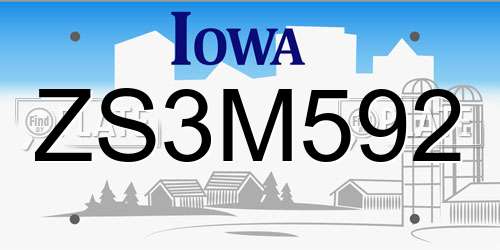 ZS3M592 Iowa License Plate