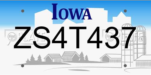 ZS4T437 Iowa License Plate