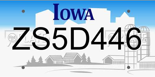 ZS5D446 Iowa License Plate