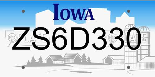 ZS6D330 Iowa License Plate