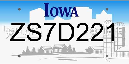 ZS7D221 Iowa License Plate
