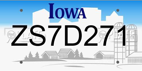 ZS7D271 Iowa License Plate