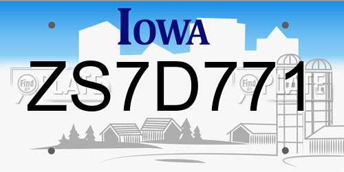 ZS7D771 Iowa License Plate