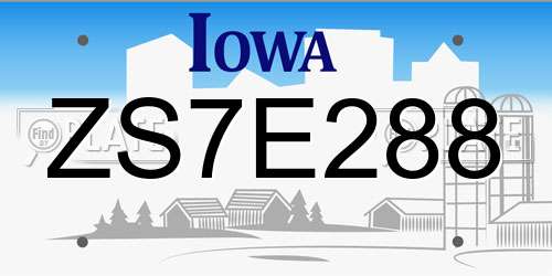 ZS7E288 Iowa License Plate