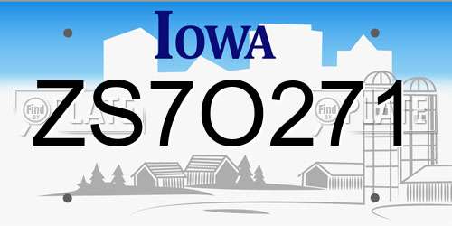 ZS7O271 Iowa License Plate