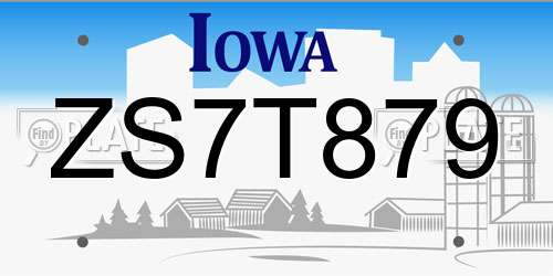 ZS7T879 Iowa License Plate
