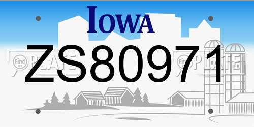 ZS80971 Iowa License Plate