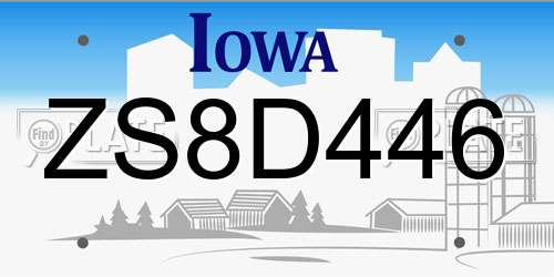 ZS8D446 Iowa License Plate