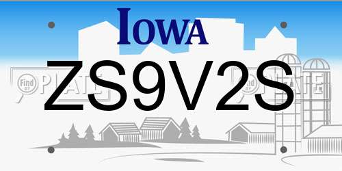 ZS9V2S Iowa License Plate