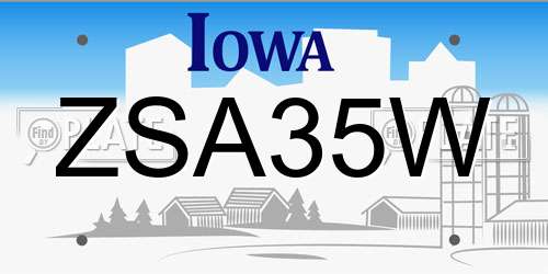 ZSA35W Iowa License Plate