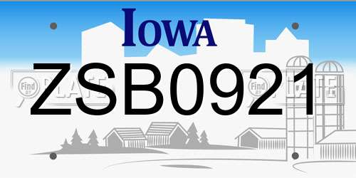 ZSB0921 Iowa License Plate