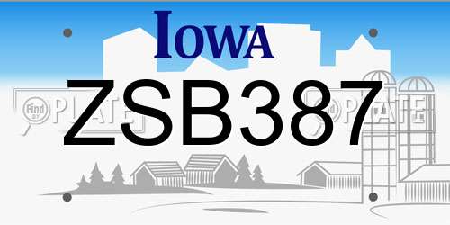 ZSB387 Iowa License Plate