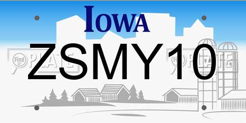 ZSMY10 Iowa License Plate
