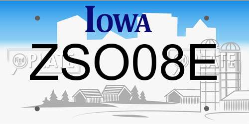 ZSO08E Iowa License Plate