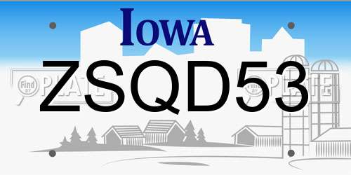 ZSQD53 Iowa License Plate