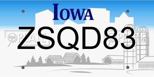 ZSQD83 Iowa License Plate
