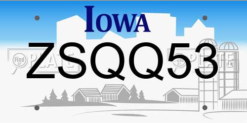 ZSQQ53 Iowa License Plate