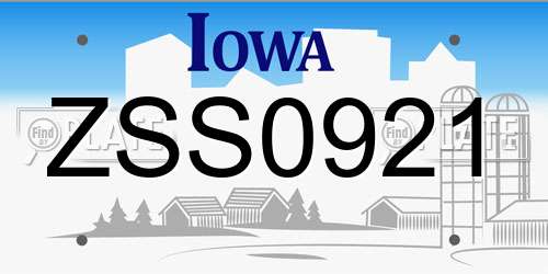 ZSS0921 Iowa License Plate