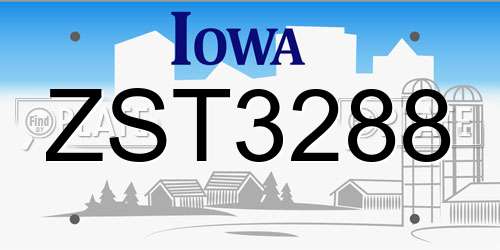 ZST3288 Iowa License Plate
