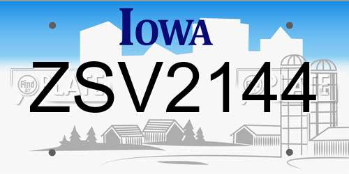 ZSV2144 Iowa License Plate