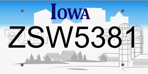 ZSW5381 Iowa License Plate