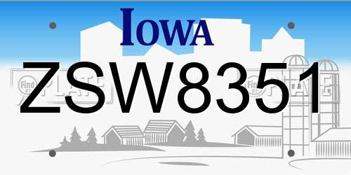 ZSW8351 Iowa License Plate