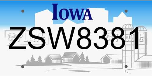 ZSW8381 Iowa License Plate