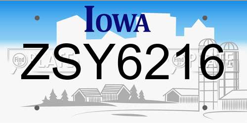 ZSY6216 Iowa License Plate