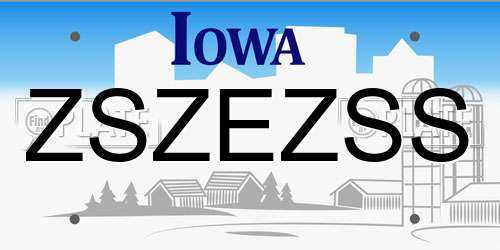 ZSZEZSS Iowa License Plate