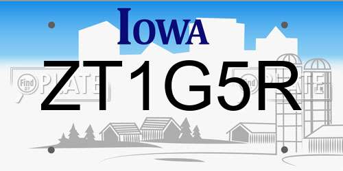 ZT1G5R Iowa License Plate
