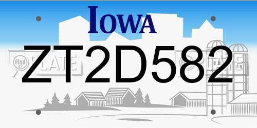 ZT2D582 Iowa License Plate