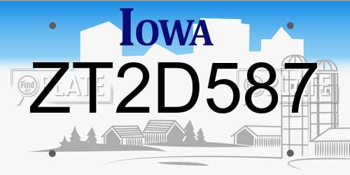 ZT2D587 Iowa License Plate