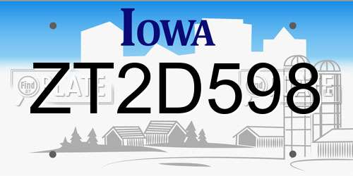 ZT2D598 Iowa License Plate