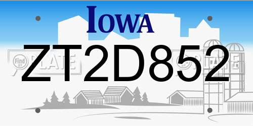 ZT2D852 Iowa License Plate