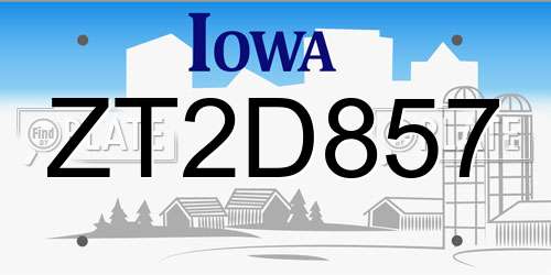 ZT2D857 Iowa License Plate